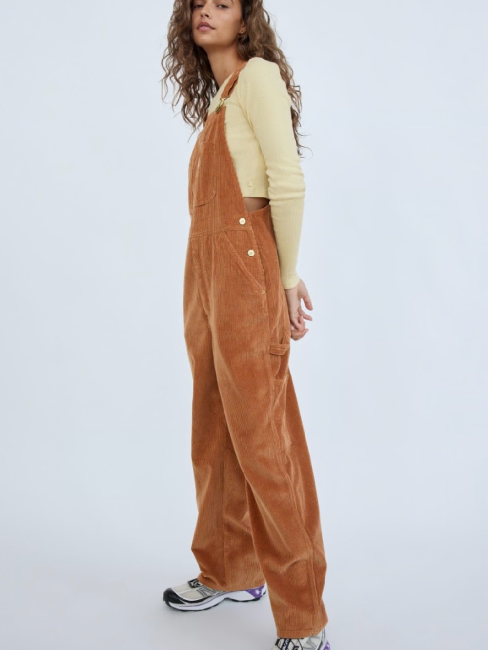 TNA Avery Corduroy Overalls Size Medium 100% Cotton Rust Brown Wide Leg 90s Y2K